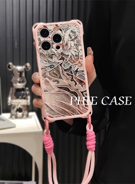 防摔15plus手机壳软12ProMax适用OPPOFindx9高级感涂鸦绘画iPhone17四角开孔13透明苹果16斜挎手腕挂绳14潮酷