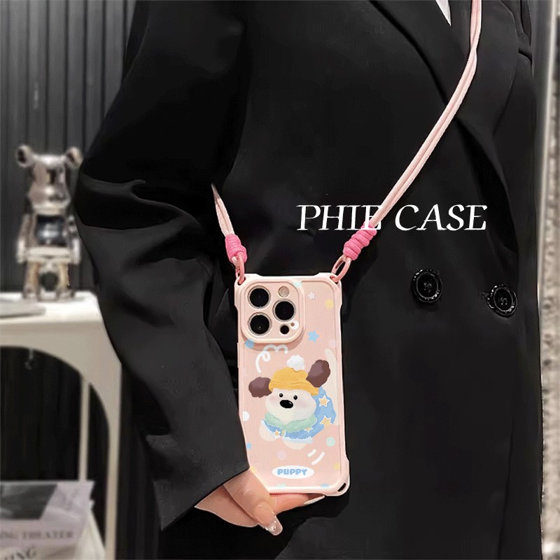 华为NOVA13斜挎手腕挂绳苹果16plus透明iPhone15手机壳软14四角开孔适用防摔12ProMax可爱毛衣小狗红米TURBO4