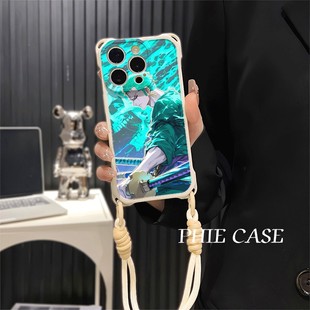 15plus手机壳软14侧脸刀鞘索隆四角开孔苹果13斜挎手腕挂绳12ProMax适用iPhone16防摔红米TURBO4透明x200动漫