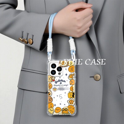 OPPOReno14四角开孔13ProMax满屏懒蛋蛋iPhone16斜挎手腕挂绳苹果12适用防摔华为Mate70透明15plus手机壳软a5