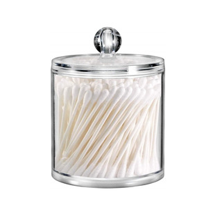 跨境大号亚克力棉签盒圆形带盖化妆棉收纳盒棉球罐透明桌面牙线盒