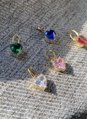 e-manco心形锆石吊坠diy饰品配件14k镀金不锈钢手链配件挂件