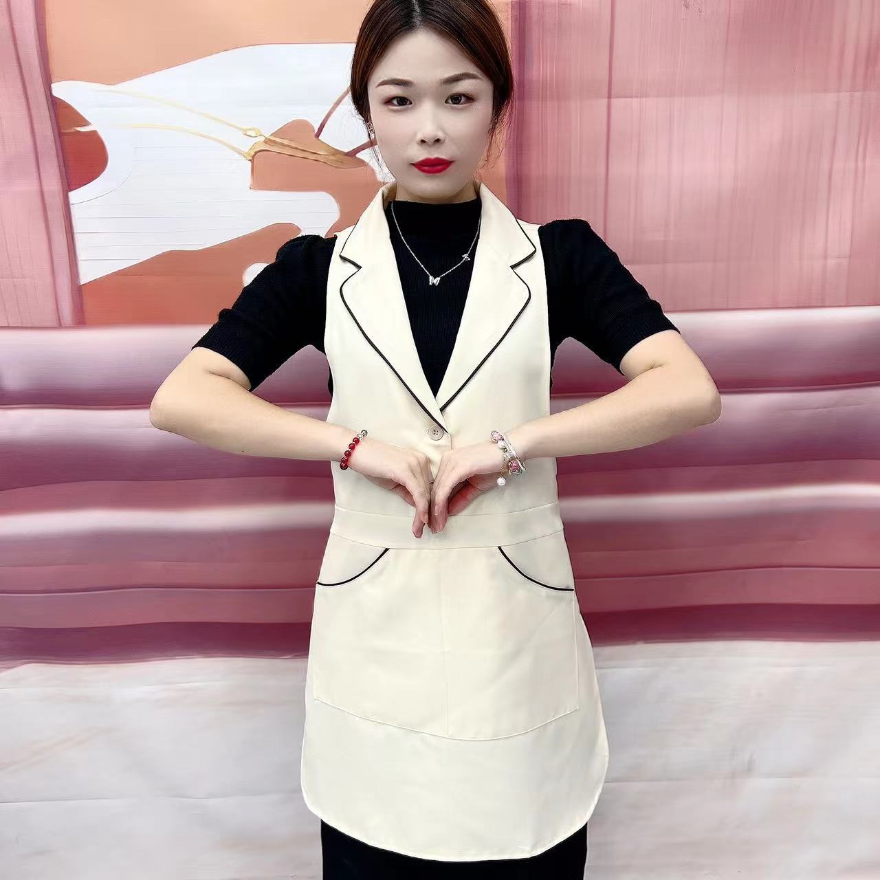 服务员工作服美甲马甲围裙绣印LOGO美容美甲餐饮围腰双层防水定制