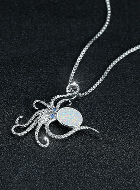 跨境亚马逊海洋系列白金蓝白澳宝八爪鱼章鱼女式个性百搭项链