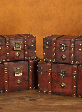 欧式复古木质带锁收纳盒家居储物箱木箱子装饰摆件密室逃脱道具
