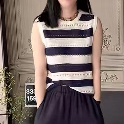 深圳南油＃2026春夏新款香港巴黎五区AK百搭条纹针织显瘦镂空背心