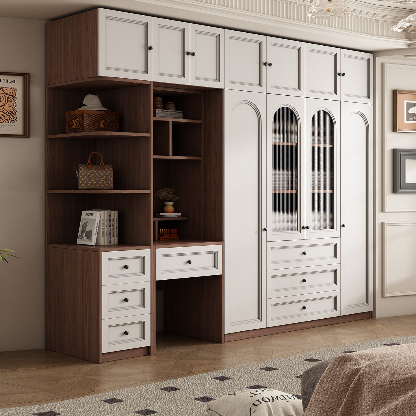 法式复古衣柜妆台一体家用卧室2026新款实木柜子小户型中古风衣橱