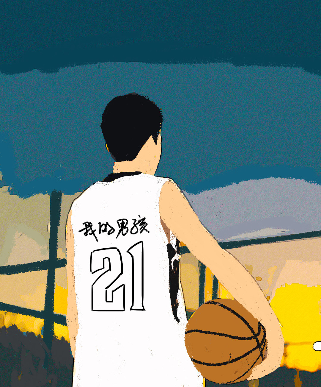 抖音热门q版手绘卡通头像漫画涂鸦篮球男孩送男朋友情人节礼物