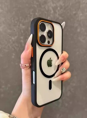 撞色适用苹果16promax手机壳Magsafe磁吸充电iPhone15/14透明ip13