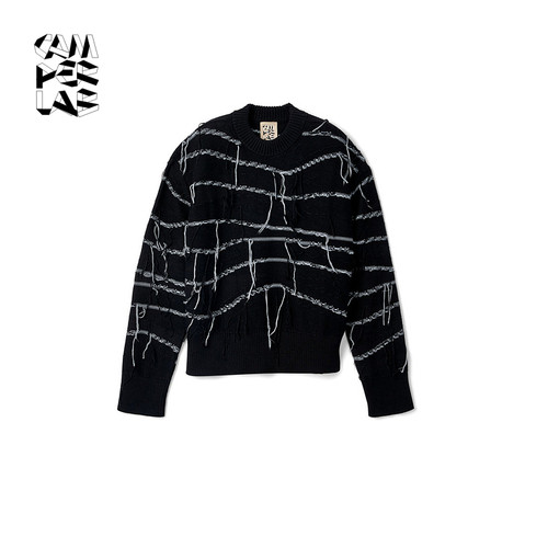 CAMPERLAB看步男女同款Knit条纹拼色时尚潮流长袖流苏保暖卫衣 - 封面