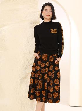 盈达品牌女装黑色长袖针织衫秋冬新品百搭亲肤软糯毛衣 4DB5S5335