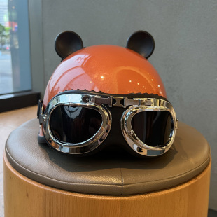 哈雷复古款 电动车头盔简约纯色摩托车安全帽潮 半盔国标3C认证夏季