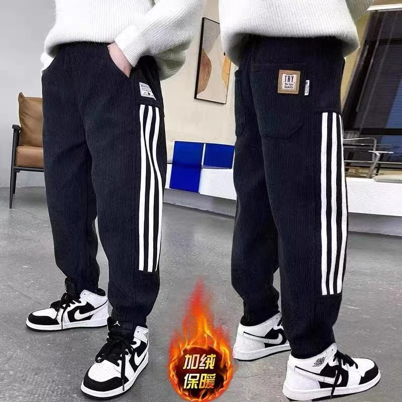 男童灯芯绒运动裤子秋冬款2025新款中大童一体绒保暖棉裤休闲长裤