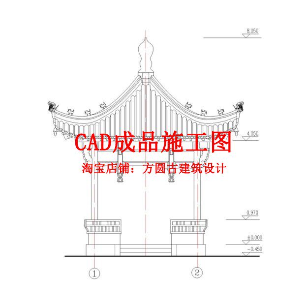 407#古建筑cad施工图 徽派古建方亭四角亭建筑+结构CAD成品施工图