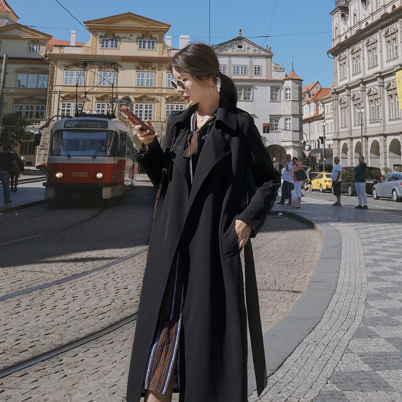 2020新款长款风衣女过膝韩版中长款英伦风秋季外套女气质黑色大衣