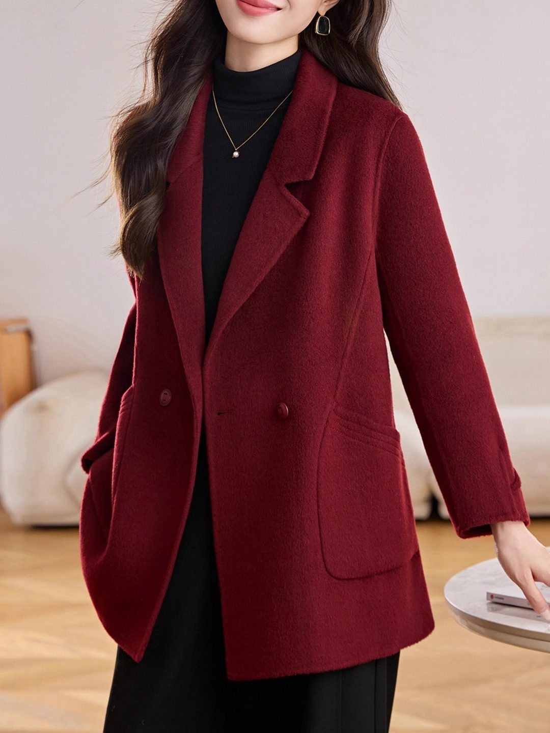 喜婆婆婚宴礼服妈妈西装羊毛呢外套中长款中年红色高端双面绒大衣