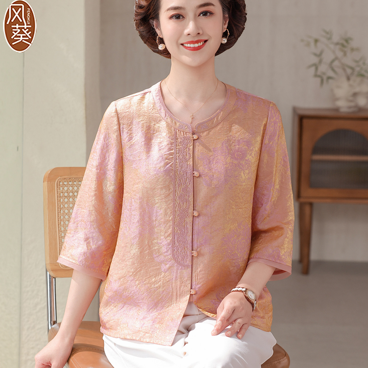 中老年天丝棉麻亚麻上衣女新中式妈妈套装夏唐装高端新款大码衬衫