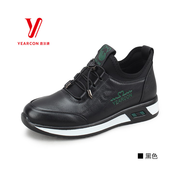 意尔康厚底真皮松紧系带休闲鞋