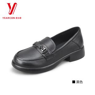 意尔康女款乐福鞋年新款粗跟通勤时尚真皮小皮鞋