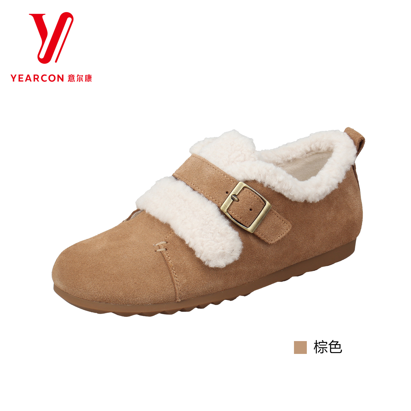 意尔康2025冬季加绒皮带扣休闲鞋