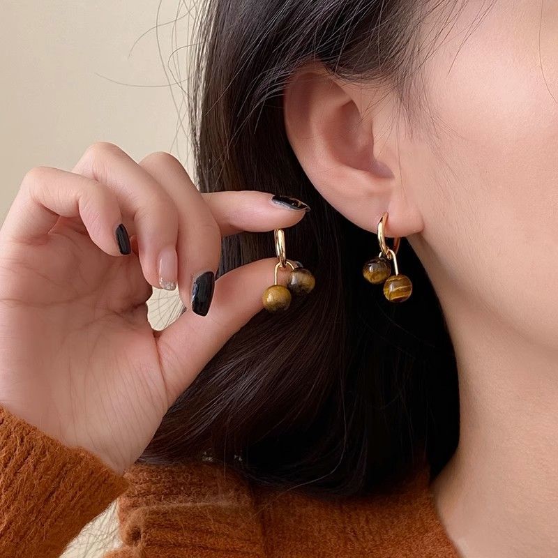 新款美拉德虎眼石耳环秋冬气质高级感耳钉小众轻奢精致时尚耳饰品