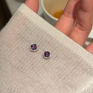 精致小巧紫色小方糖耳钉女vingate个性 百搭耳环小众设计感耳饰品