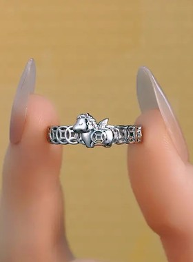 复古新中式马上有钱开口戒女轻奢本命年指环独特小众设计感食指戒