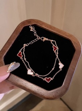 精致高级感双层爱心手链女vintage个性百搭手串小众设计感手饰品