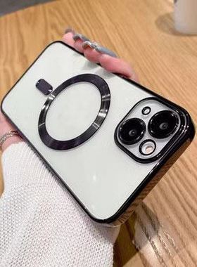 适用于Transparent Magsafe Case iPhone14 Pro Max 13 12 11 XSMAX XR X 78Plus SE2 Wireless Charge Cover