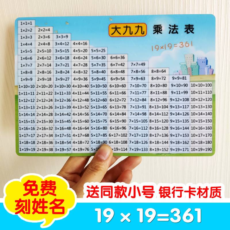 大九九乘法口诀表卡片19×19二三年级大99乘法口诀小学生数学卡片