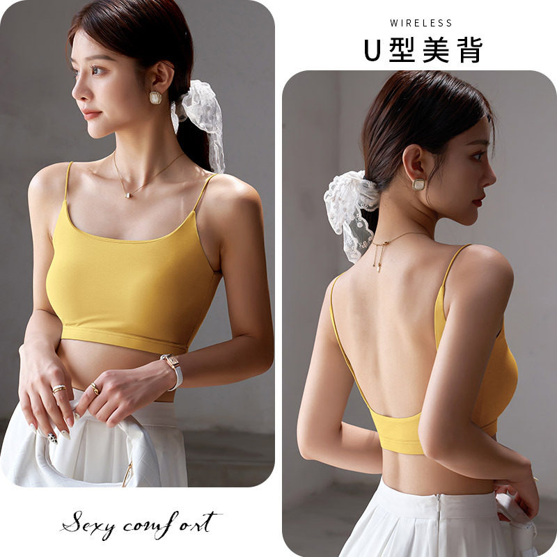 U型美背内衣女小胸聚拢抹胸2023夏季爆款背心式一体运动文胸裹胸