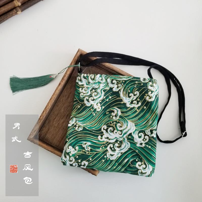 新款汉元素男式汉服包袋斜挎包流苏小包古风单肩布包背包搭配古装