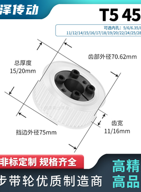 同步轮免键T545齿宽11/16内孔5 6 8 10 12同步带轮马达传动皮带轮