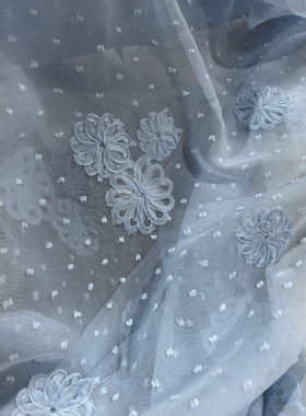 3米x1.45米雪纺立体绸花，浅蓝色，重120克/米，#512