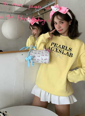 AGXS秋冬美式珍珠字母圆领套头卫衣长袖宽松上衣潮