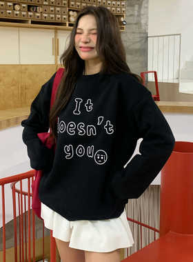 AGXS新款美式秋冬字母刺绣套头长袖百搭卫衣宽松圆领上衣