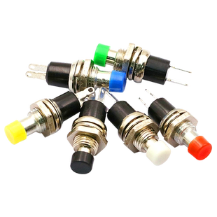 小型圆形按钮PBS-110 2脚自复位自锁点动电源按通按键开关铜脚7MM