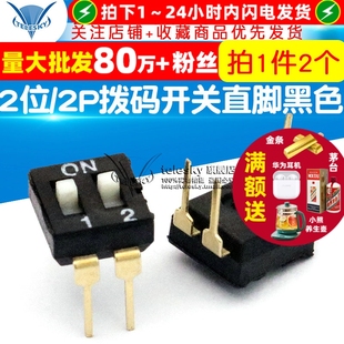 TELESKY 开关直脚黑色二位插脚 间距2.54MM 2P拨码 2个 2位