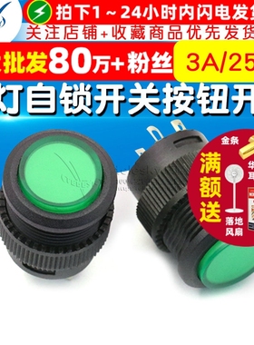 R16-503AD 带灯自锁开关按钮开关/ 圆形16MM 3A/250V绿色