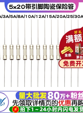 陶瓷保险管带引脚5*20快断2A/3A/5A/8A/10A/12A/15A/20A/25/30A/6