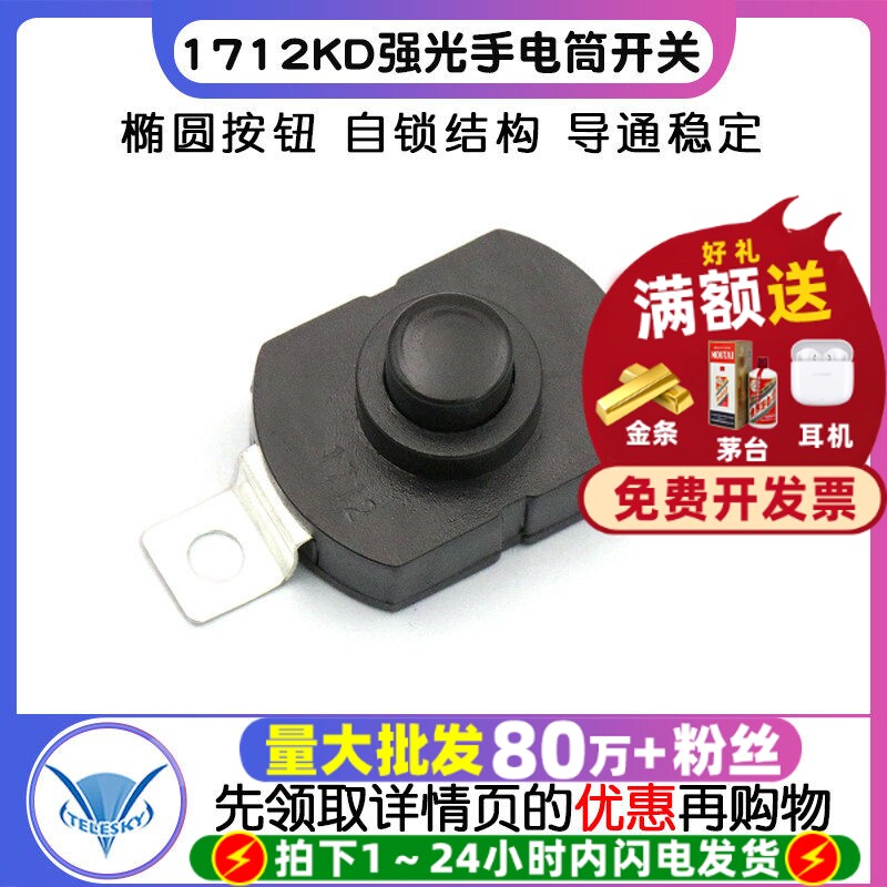 1712KD自锁 强光手电筒开关17*12*9.5MM 椭圆按钮电源开关（5个）