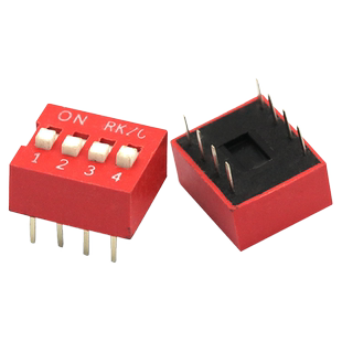 拨码开关/直插平拨/2.54间距/4位/4P【红色-镀金】 (5个)