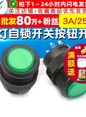 R16-503AD 带灯自锁开关按钮开关/  圆形16MM 3A/250V绿色