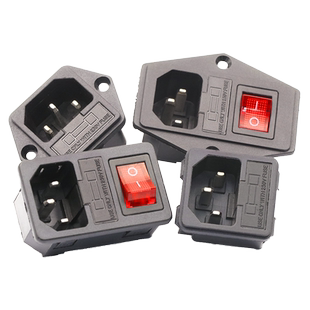 AC-01 02 03卡式品字插座带灯带开关带保险丝座AC座电源座子三孔