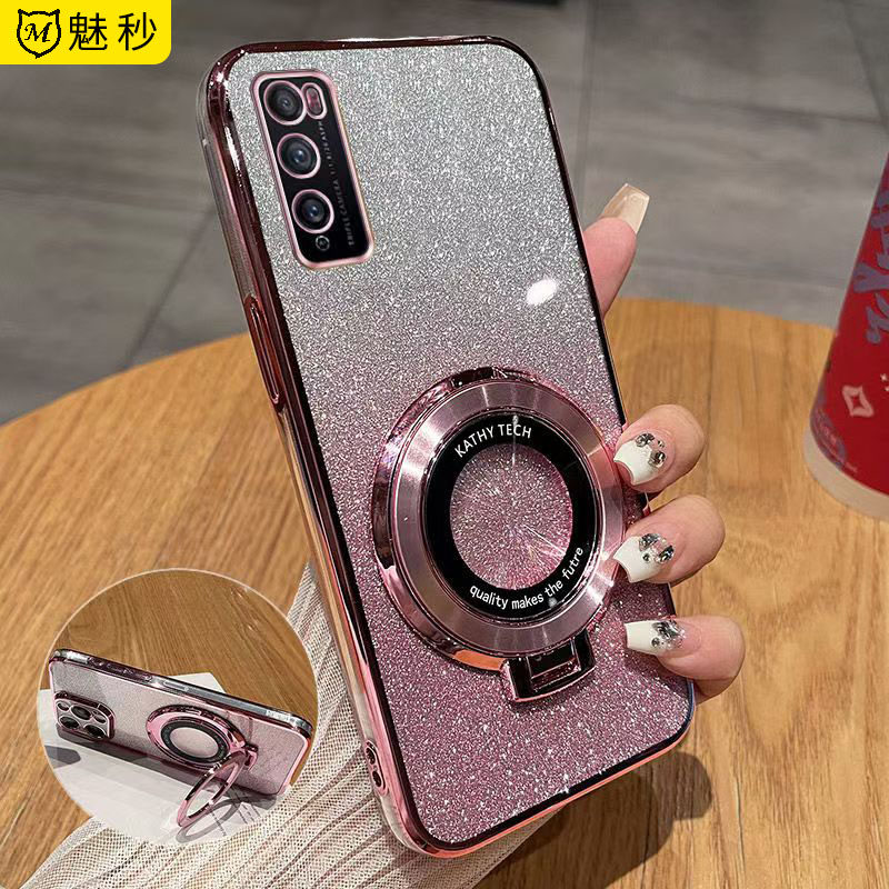 华为畅享20pro手机壳新款适用畅想20plus硅胶保护套带支架DVC一AN20电镀轻薄时尚男女高档镜头全包防摔软外壳