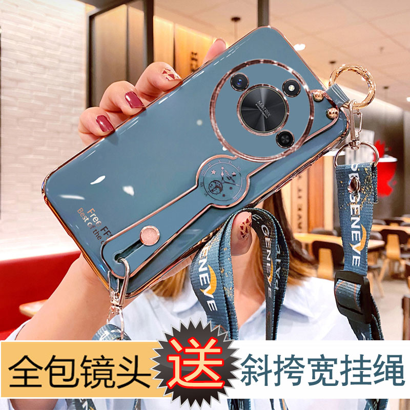 荣耀X60手机壳斜跨可背带挂绳华为honorx60pro曲面硅胶保护套腕带一体创意支架BRC-AN00女新款高档防摔软壳薄