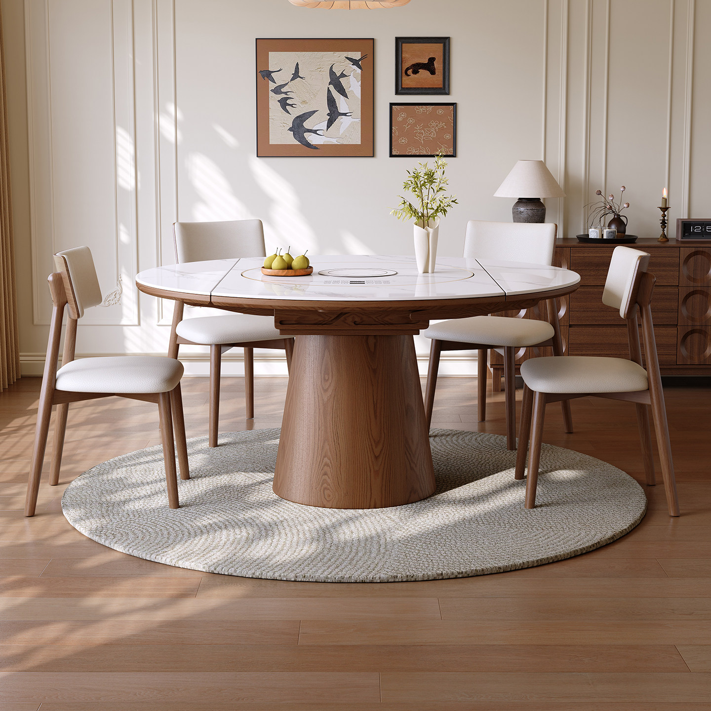 轻奢岩板多功能伸缩餐桌椅组合带电磁炉电动暖菜板可变圆桌饭桌子,住宅家具,岩板餐桌,淘宝优惠券,粉丝福利购,淘宝优惠卷