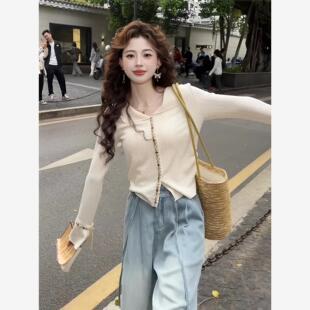 感翻领喇叭袖 针织衫 上衣女2025年秋季 长袖 设计感小众百搭 新款 法式