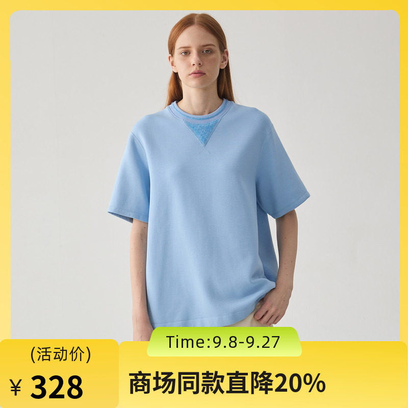 谜底磨毛T恤短袖女士2024冬季新品休闲百搭宽松刺绣上衣244MT1687图片