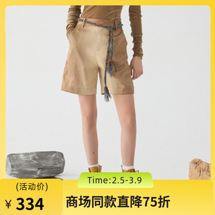 谜底短裤女士2025春季新品通勤风高腰百搭拼接直筒短裤251MK0106